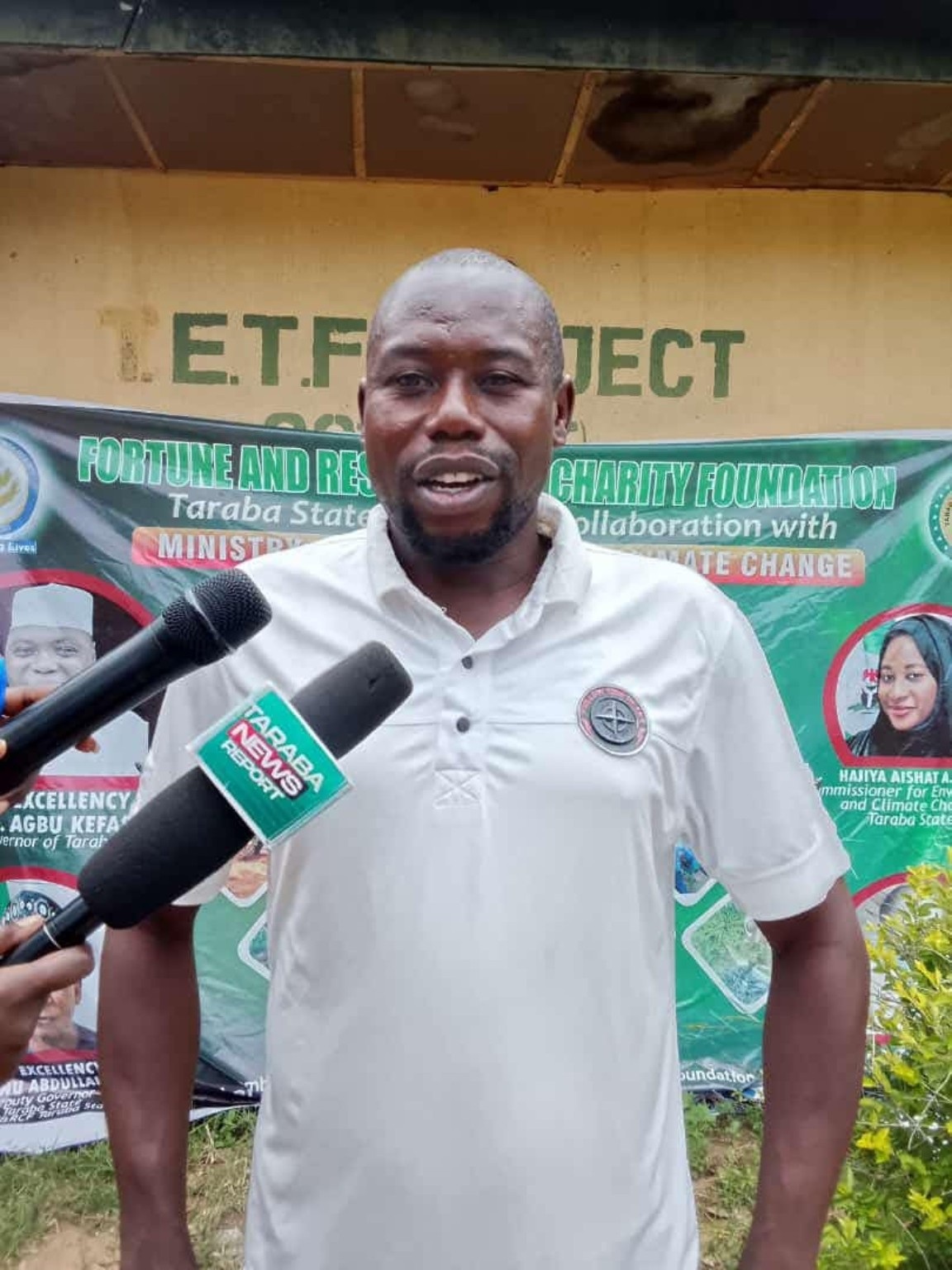 Foundation representative speaking with media